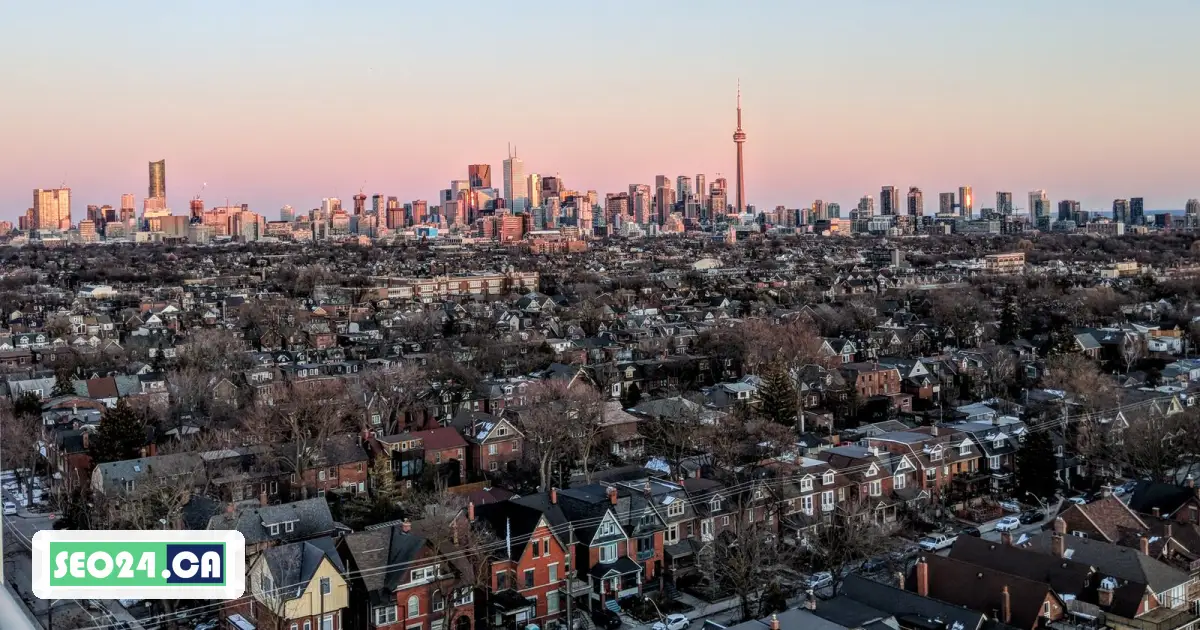 Toronto residential neighbourhood with the downtown skyline behind, SEO24 real estate SEO